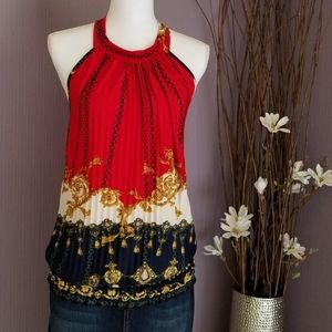 Nautical Pleated Halter top Made in France NWOT